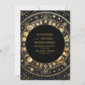 Mystieke Chique Zwart Goud Zon Maan Bruiloft Kaart (Voorkant)