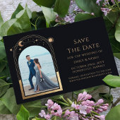 Mystieke Chique Zwart Goud Zon Maan Ster Space Save The Date