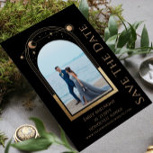 Mystieke Chique Zwart Goud Zon Maan Ster Space Save The Date