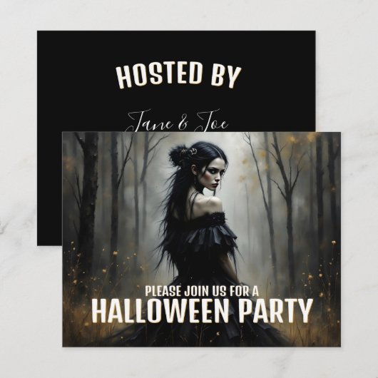 Mystieke dame in donker Halloween bos (Voorkant / Achterkant)