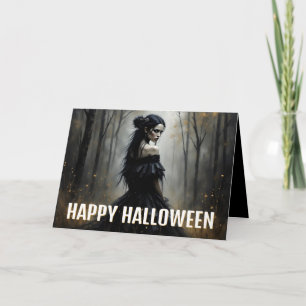 Mystieke dame in donker Halloween bos Kaart