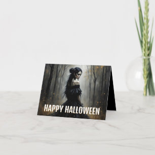 Mystieke dame in donker Halloween bos Kaart