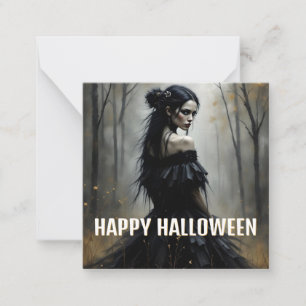 Mystieke dame in donker Halloween bos Notitiekaartje