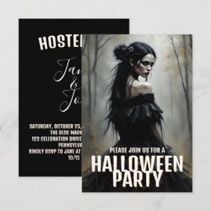 Mystieke Dame in Donker Halloweenbos - Uitnodiging