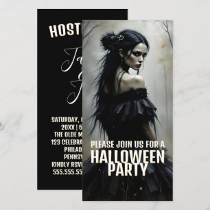 Mystieke Dame in Donker Halloweenbos - Uitnodiging