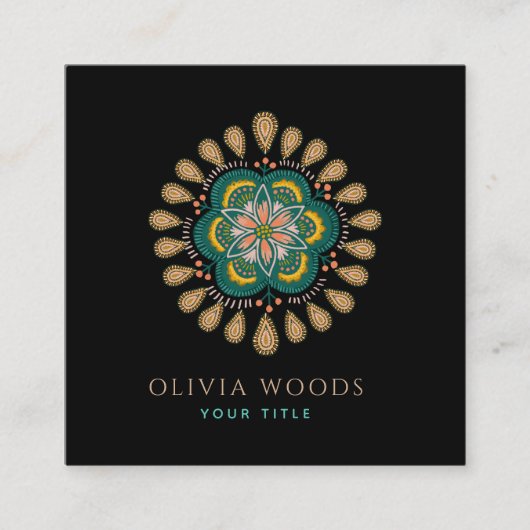 Mystieke Dark Boho Floral Mandala Vierkante Visitekaartje (Voorkant)