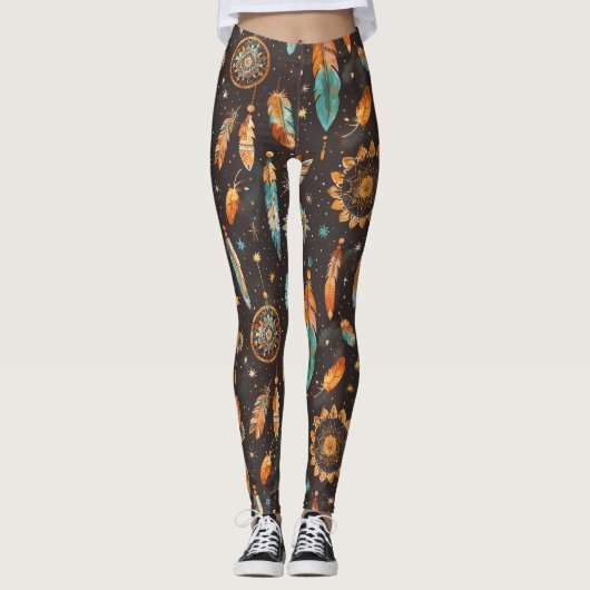 Mystieke Dark Boho: Veren & Droomvangers Desi Leggings (Voorkant)