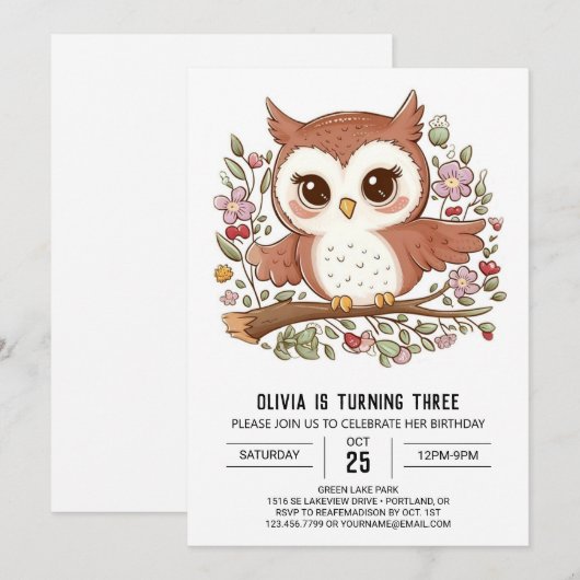 Mystieke  Digitale Uil Verjaardag Kaart (Voorkant / Achterkant)