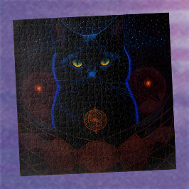 Mystieke Donkere Hemelse Zwarte Kat Fantasie Kunst Legpuzzel