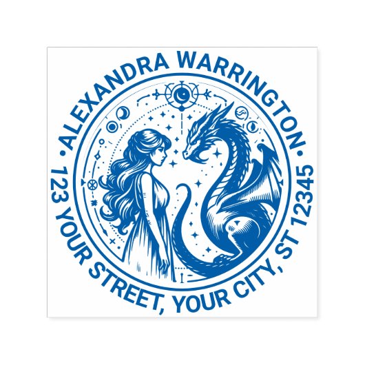 Mystieke Draak en Prinses Naam Retouradres Zelfinktende Stempel (Design)