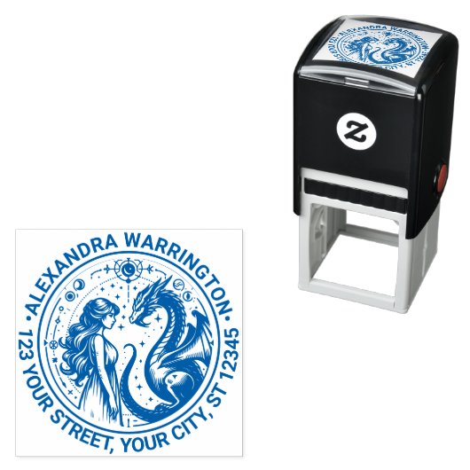Mystieke draak en prinses naam terug adres  zelfinktende stempel (In situ)