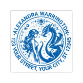 Mystieke draak en prinses naam terug adres  zelfinktende stempel (Design)