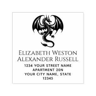 Mystieke Draak Silhouet #8S Naam Retouradres Zelfinktende Stempel