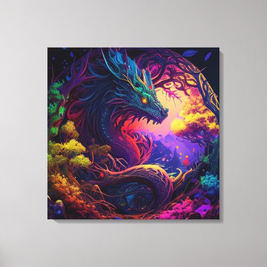 Mystieke Dragon Enchanted Forest Fantasy Art Canvas Afdruk (Voorkant)