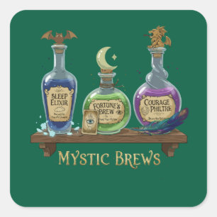 Mystieke Drankjes   Whimsische Hekserige Drankjes  Vierkante Sticker