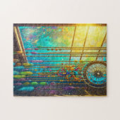 Mystieke Dreamcatcher in Venster Paarse Groen Legpuzzel (Horizontaal)