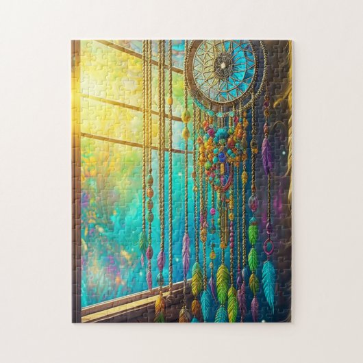 Mystieke Dreamcatcher in Venster Paarse Groen Legpuzzel (Verticaal)