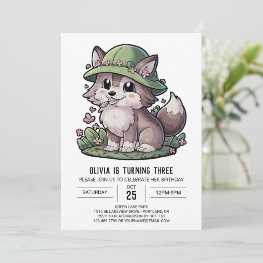 Mystieke Dromerige Digitale Wolf Verjaardag Kaart (Staand voorkant)