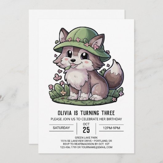 Mystieke Dromerige Digitale Wolf Verjaardag Kaart (Voorkant / Achterkant)