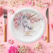 Mystieke Eenhoorn Bloemen Meisje 3e Verjaardag Fee Papieren Bordje
