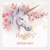 Mystieke Eenhoorn Bloemen Meisje 4e Verjaardagsfee Vierkante Sticker (Voorkant)