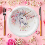 Mystieke Eenhoorn Bloemen Meisje 5e Verjaardagsfee Papieren Bordje<br><div class="desc">Introductie van onze boeiende mystieke eenhoorn en roze bloemige meisje 4e verjaardag partij ontwerp. Dompel jezelf onder in een wereld van betovering terwijl je je voorbereidt om je kleintje te vieren. Dit prachtige collectie heeft een majestueuze eenhoorn als middelpunt, sierlijk versierd met delicate roze bloemetjes en geplaatst tegen een achtergrond...</div>