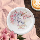 Mystieke Eenhoorn Bloemen Meisje 5e Verjaardagsfee Papieren Bordje