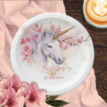 Mystieke Eenhoorn Bloemen Meisje 6e Verjaardag Par Papieren Bordje<br><div class="desc">Introductie van onze boeiende mystieke eenhoorn en roze bloemige meisje 6e verjaardag partij ontwerp. Dompel jezelf onder in een wereld van betovering terwijl je je voorbereidt om je kleintje te vieren. Dit prachtige collectie heeft een majestueuze eenhoorn als middelpunt, sierlijk versierd met delicate roze bloemetjes en geplaatst tegen een achtergrond...</div>