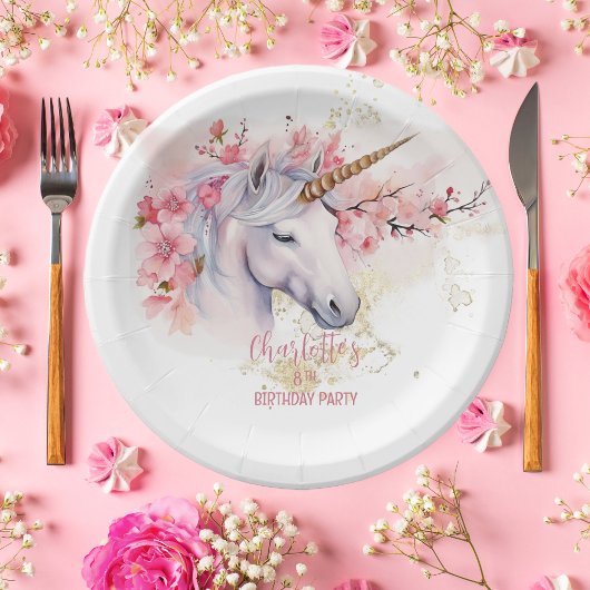 Mystieke Eenhoorn Bloemen Meisje 8e Verjaardag Par Papieren Bordje