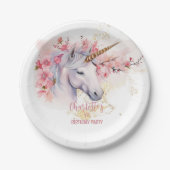 Mystieke Eenhoorn Bloemmeisje 1e Verjaardagsfeest Papieren Bordje (Voorkant)