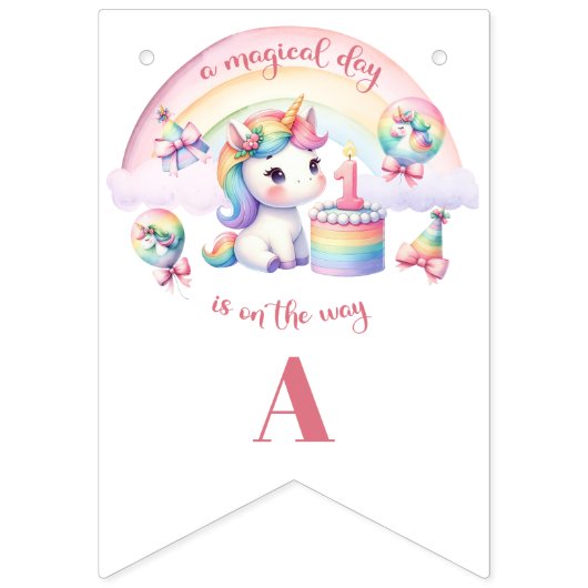 Mystieke Eenhoorn Bloemmeisje 1e Verjaardagsfeest Vlaggetjes (Tweede vlag)