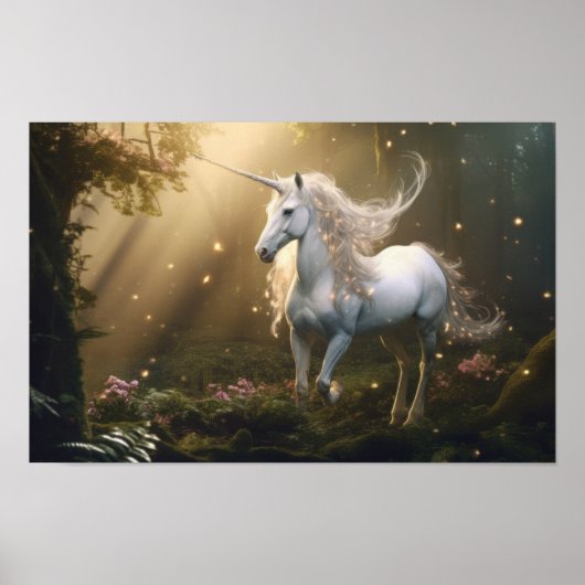 Mystieke Eenhoorn In Betoverd Bos - Fantasy Art Poster (Voorkant)