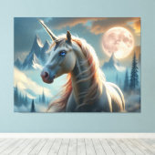 Mystieke eenhoorn in betoverde bergen canvas afdruk (Insitu (Houten vloer))
