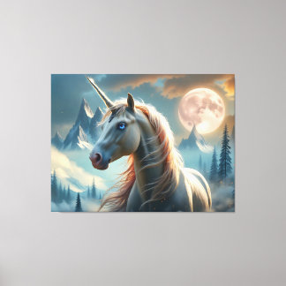 Mystieke eenhoorn in betoverde bergen canvas afdruk