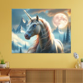 Mystieke eenhoorn in betoverde bergen canvas afdruk (Insitu (Woonkamer))