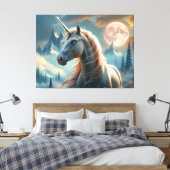Mystieke eenhoorn in betoverde bergen canvas afdruk (Insitu (Slaapkamer))