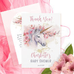 Mystieke Eenhoorn | Roze Bloemen Meisje Baby showe Bedankkaart<br><div class="desc">Introductie van onze boeiende mystieke eenhoorn en roze bloemige meisje Baby shower "dank je" Design. Dompel jezelf onder in een wereld van betovering als je je voorbereidt op de komst van een kleintje te vieren. Dit prachtige collectie heeft een majestueuze eenhoorn als middelpunt, sierlijk versierd met delicate roze bloemetjes en...</div>