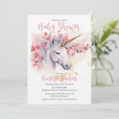 Mystieke Eenhoorn | Roze Bloemen Meisje Baby showe Kaart (Staand voorkant)