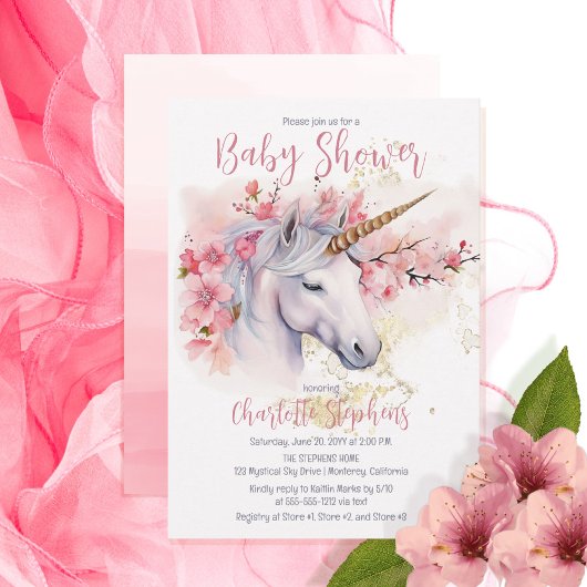 Mystieke Eenhoorn | Roze Bloemen Meisje Baby showe Kaart