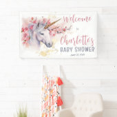 Mystieke Eenhoorn | Roze Bloemen Meisje Baby showe Spandoek (Insitu)