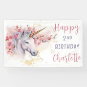 Mystieke Eenhoorn | Roze Bloemenmeisje 2e verjaard Spandoek (Horizontaal)