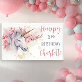 Mystieke Eenhoorn | Roze Bloemenmeisje 3e verjaard Spandoek
