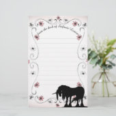 Mystieke Eenhoorn w/lijnen (roze bloemig) Briefpapier (Staand voorkant)