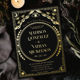 Mystieke Elegante Gouden Tarot Gotische Bruiloft Folie Uitnodiging