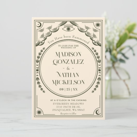 Mystieke Elegante Olijf Tarot Gotische Huwelijk Kaart (Staand voorkant)