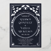 Mystieke Elegante Zilveren Marine Tarot Gotische H Folie Uitnodiging (Voorkant)