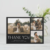 Mystieke Elegantie Fotocollage Bruiloft Zwart Bedankkaart (Staand voorkant)