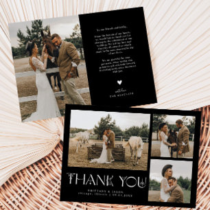 Mystieke Elegantie Fotocollage Bruiloft Zwart Bedankkaart