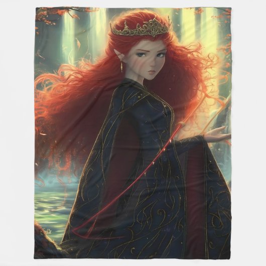Mystieke Elf in een Fantasy Forest Fleece Deken (Voorkant)