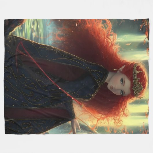 Mystieke Elf in een Fantasy Forest Fleece Deken (Voorkant (Horizontaal))